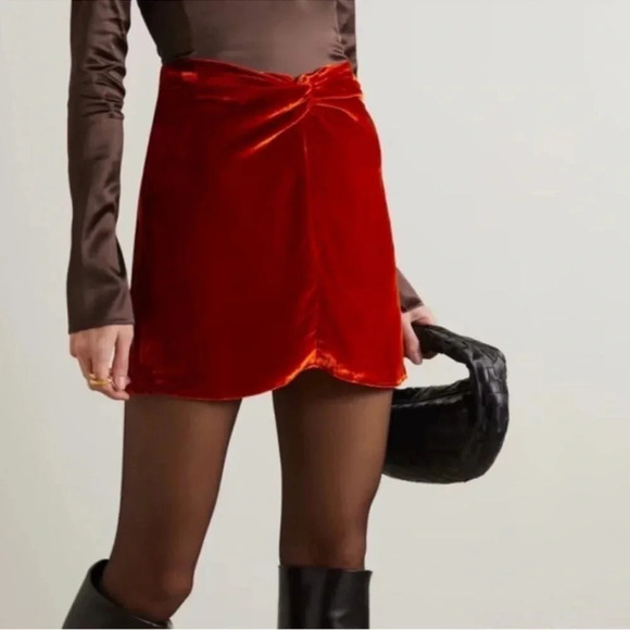 Reformation Harri Velvet Mini Skirt Silk Blend in Red Orange - Picture 5 of 15